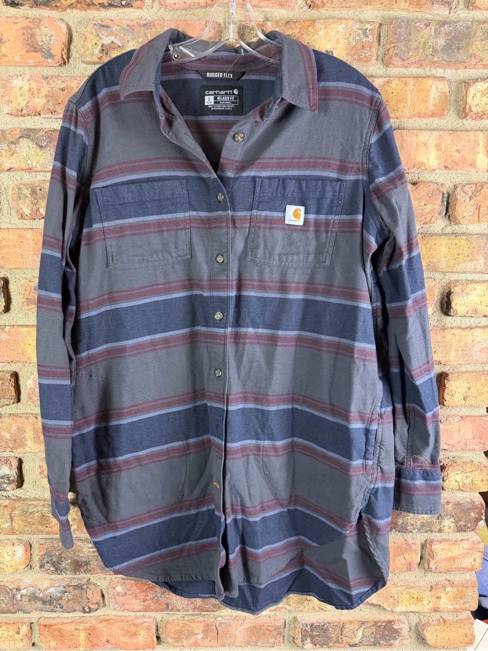 Carhartt Heavyweight Flannel Mens L Loose Fit Plaid Button Work